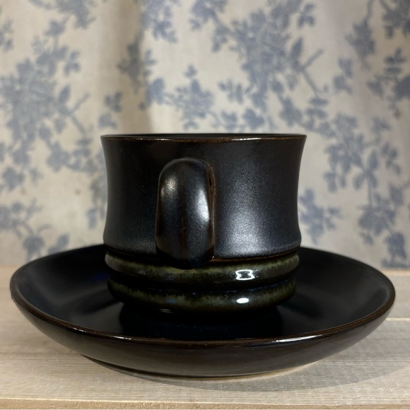 VTG Denby England Kismet Blue Stoneware Teacup and Saucer Heiss - Picture 2 of 12